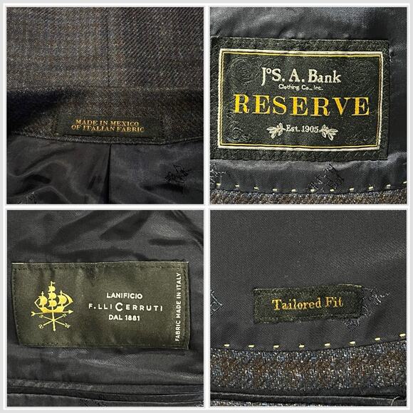 Jos A Bank Reserve 46S Blue Burgundy Check Plaid Italian Wool Sport Coat Flannel - Picture 14 of 14